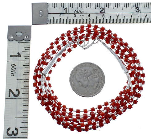 3-Strand Navajo Coral Sterling Silver Bead Necklace AX125575